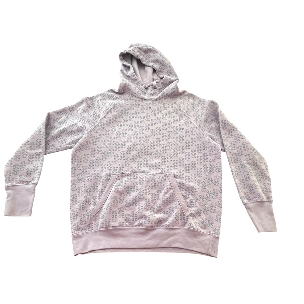 Champion Mens Purple All Over Print Logo Pullover Hoodie Sweatshirt Size M